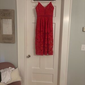 NICHOLAS Vibrant Red Floral Lace Dress